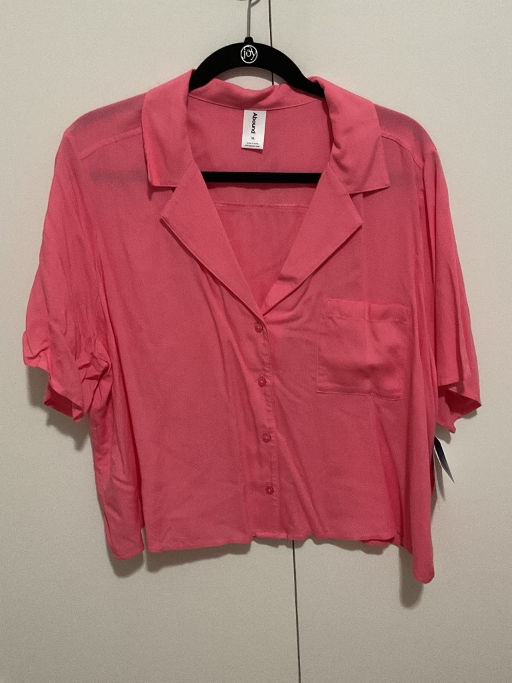 Women's Button Up Short Sleeve Pink Blouse Top